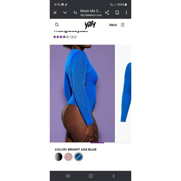 New Small Fabletic Yitty Bright As* Blue Mesh Me Smoothin Sleeved Thong Bodysuit - Picture 4 of 9